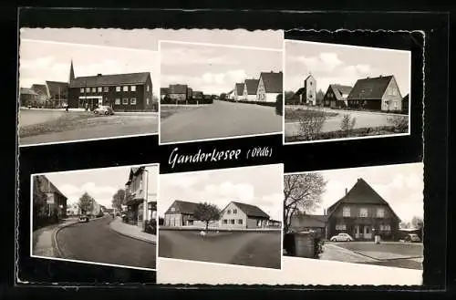 AK Ganderkesee /Oldb., Strassenpartien, Ortspartie mit Kirchturm