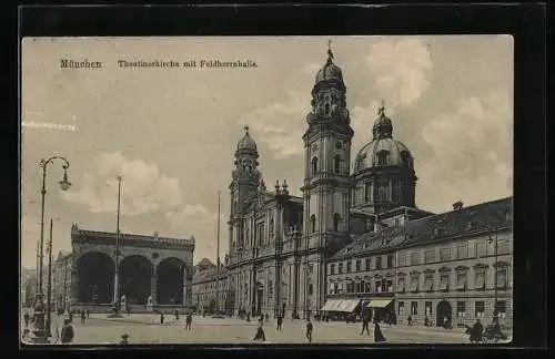 AK München, Theatinerkirche mit Feldherrnhalle