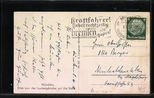 AK München, Ortsansicht von der Ludwigskirche aus
