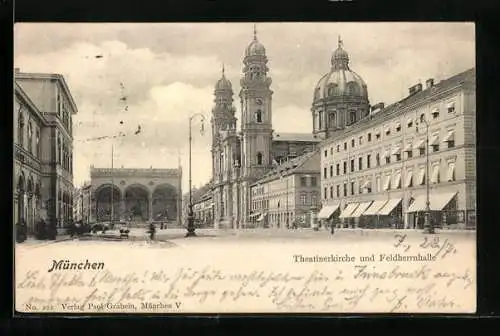 AK München, Theatinerkirche und Feldherrnhalle
