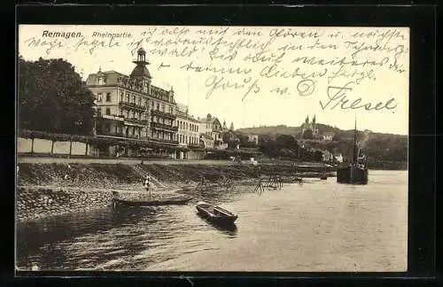 AK Remagen, Rheinpartie mit Rhein-Hotel F. Liese