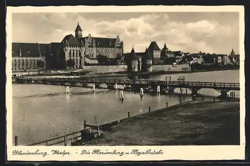 AK Marienburg, Nogatbrücke mit Marienburg
