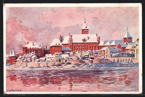 Künstler-AK Marienburg, J. v. Kulas, Marienburg im Schnee