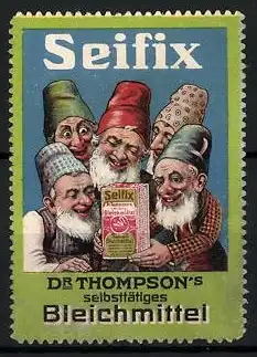 Reklamemarke Seifix - selbsttätiges Bleichmittel, Dr. Thompson, Zwerge mit Bleichmittelschachtel