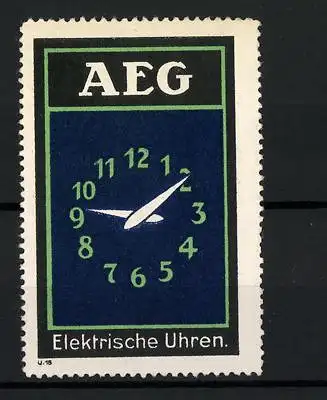Reklamemarke AEG Elektrische Uhren, Zeigeruhr