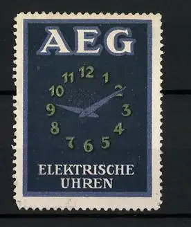 Reklamemarke AEG Elektrische Uhren, Zeigeruhr