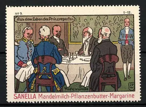 Künstler-Reklamemarke Johann Peter Werth, Serie: Aus dem Leben des Prinzregenten, Bild 9, Tafelrunde