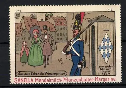 Künstler-Reklamemarke Johann Peter Werth, Serie: Aus dem Leben des Prinzregenten, Bild 1, auf Posten 1839
