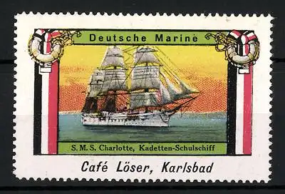 Reklamemarke Serie: Deutsche Marine, S.M.S. Charlotte, Kadetten-Schulschiff auf hoher See