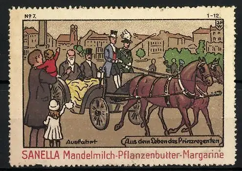 Künstler-Reklamemarke Johann Peter Werth, Serie: Aus dem Leben des Prinzregenten, Bild 7, Ausfahrt mit Pferdekutsche