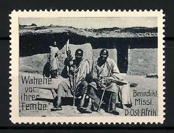 Reklamemarke Deutsch-Ost-Afrika, Benediktiner Mission, Wahehe vor ihrer Tembe