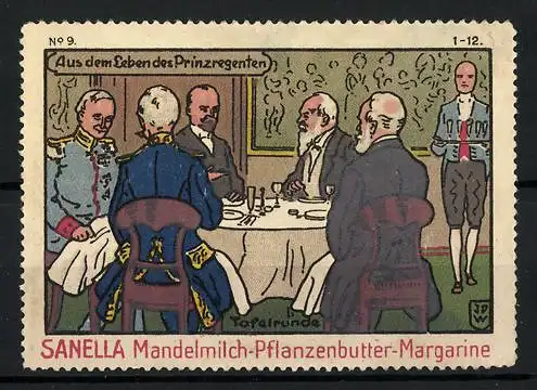 Künstler-Reklamemarke Johann Peter Werth, Serie: Aus dem Leben des Prinzregenten, Bild 9, Tafelrunde