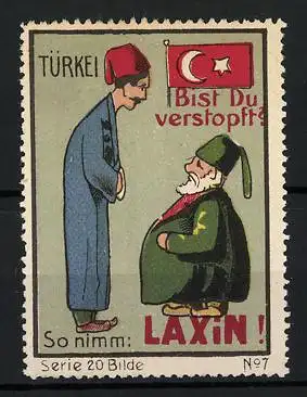 Reklamemarke Laxin - Abführmittel, Bist du verstopft? Türken im Gespräch, Flagge, Bild 7 von 20