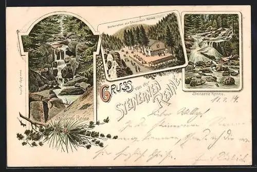 Vorläufer-Lithographie Wernigerode, 1894, Restauration zur Steinernen Renne, Wasserfall