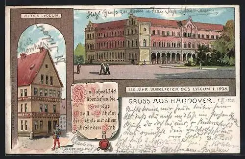 Lithographie Hannover, Altes Lyceum, Fahrender Scholare