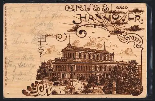 Holzbrand-Imitations-AK Hannover, Königl. Theater