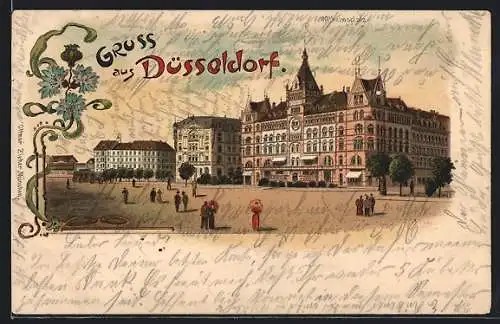 Lithographie Düsseldorf, Partie am Wilhelmsplatz