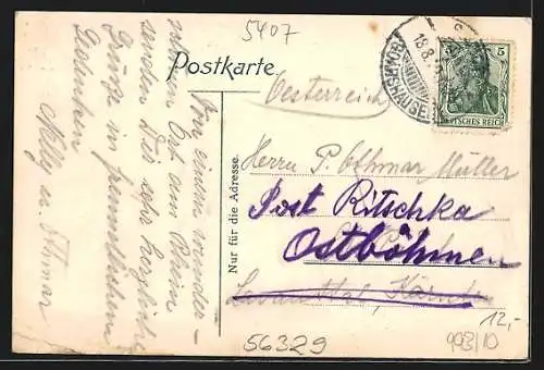 AK St. Goar a. Rh., Hauptstrasse mit Blick auf das Gasthaus zum goldenen Löwen und Rheinfels