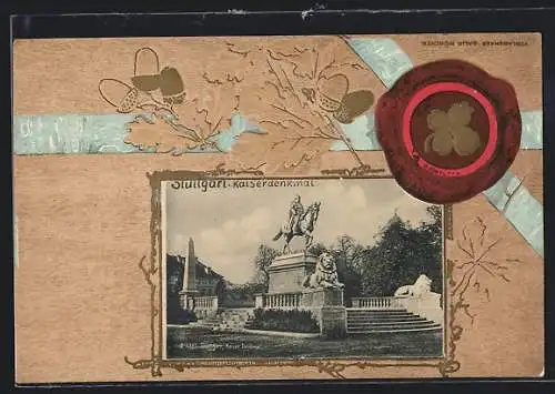Passepartout-AK Stuttgart, Kaiserdenkmal, Siegel und Eichenblätter