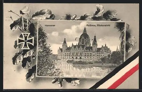 AK Hannover, Rathaus, Rückansicht, Fahne, Eichenlaub