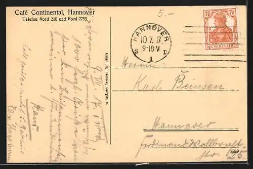AK Hannover, Cafe Continental, Innenansicht