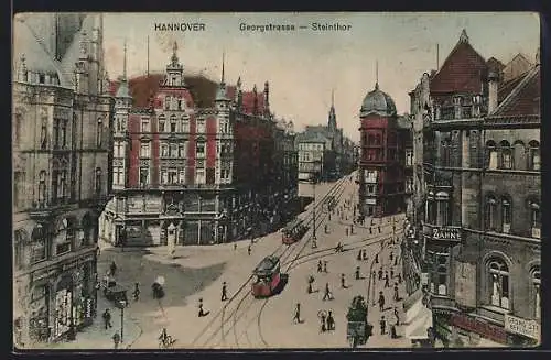 AK Hannover, Georgstrasse mit Steinthor und Strassenbahnen