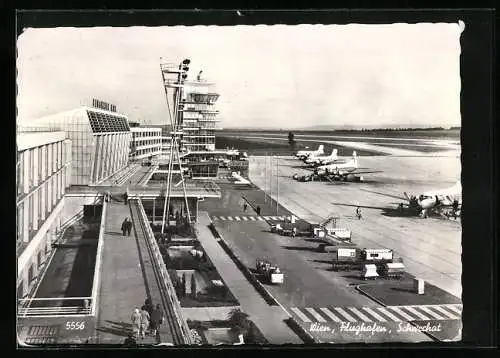 AK Wien-Schwechat, Flughafen aus der Vogelschau