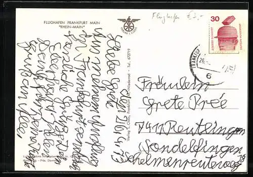 AK Frankfurt a. Main, Flughafen Rhein-Main, Jumbo Jet, Mainufer mit Dom