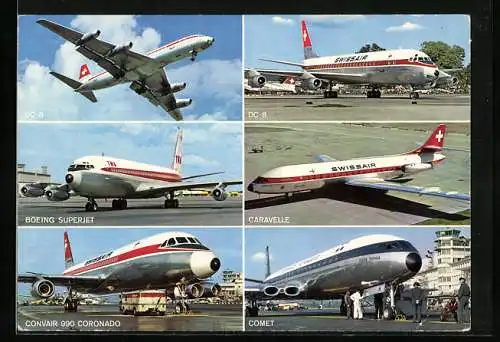 AK Zürich-Kloten, Flughafen, DC-8, Boeing Superjet, Caravelle, Convair 990 Coronado, Comet, Düsenjets