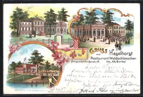 Lithographie Berlin-Haselhorst, Restaurant Waldschlösschen, Inh. Alb. Barthel