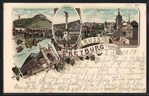 Lithographie Freyburg, Erinnerungs-Turnhalle, Sektkellerei, Jahnhaus u. Schloss