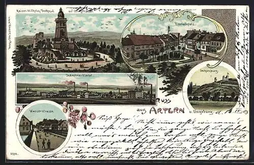 Lithographie Artern, Industrie-Viertel, Wasserstrasse, Bismarckplatz