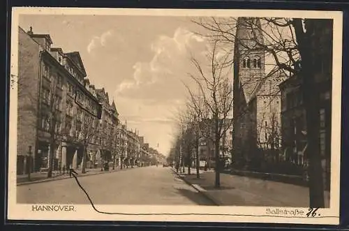 AK Hannover, Sallstrasse mit Kirche
