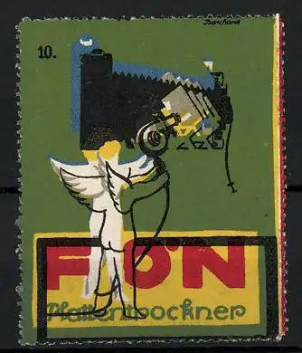 Künstler-Reklamemarke Borchardt, Fön als Plattentrockner, Engel, Bild 10