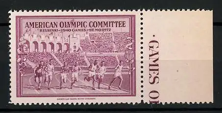 Reklamemarke Helsinki 1940, Games-St. Moritz, American Olympic Committee, Läufer