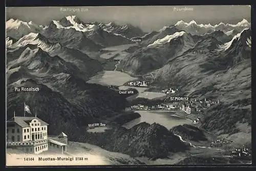 AK Muottas-Muraigl, Ortsansicht mit Engadinersee