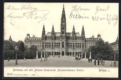 AK Wien, Rathaus mit den Statuen historischer Persönlichkeiten Wien`s