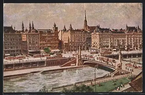 Künstler-AK Wien, Franz Josefskai mit Ferdinandsbrücke