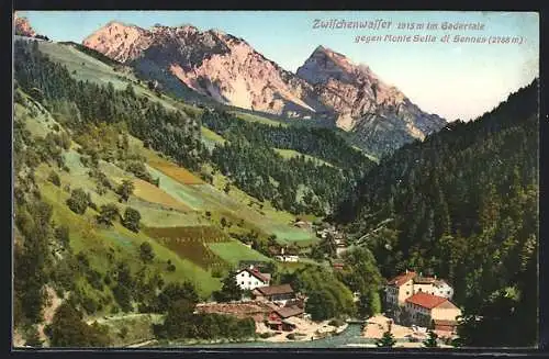 AK Zwischenwasser, Blick auf den Ort im Gadertal gegen Monte Sella di Sennes