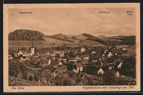 AK Poppenhausen / Rhön, Ortsansicht mit Grasberg von Süd