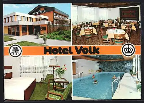 AK Limbach / Baden, Hotel Volk, Hallenbad, Speiseraum, Zimmeransicht