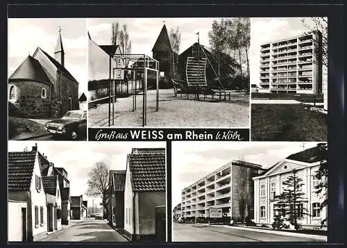 AK Weiss am Rhein, Siedlung, Kirche, Spielplatz
