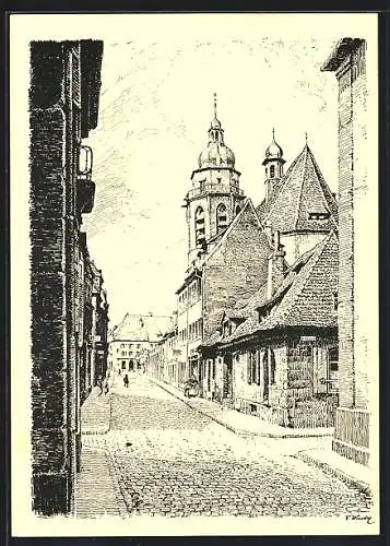 Künstler-AK Landau / Pfalz, Ansicht der Stiftskirche