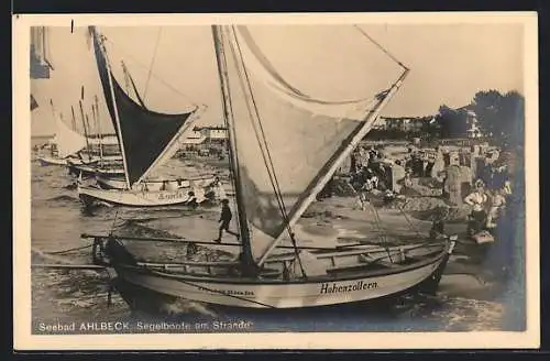 AK Ahlbeck / Seebad, Segelboote am Strande