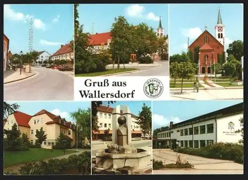 AK Wallersdorf / Ndb., Volksschule, Strassenpartie, Kirche