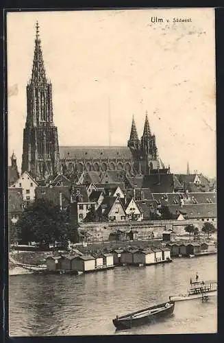 AK Ulm / Donau, Teilansicht mit Münster von Südwest