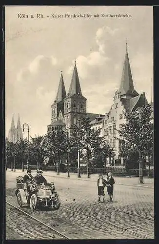 AK Köln a. Rh., Kaiser Friedrichs-Ufer mit Kunibertskirche & Auto