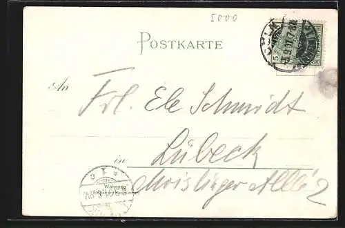 Lithographie Köln, Panorama von der Schiffsbrücke