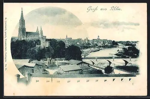 AK Ulm / Donau, Ortsansicht mit Brücken aus der Vogelschau