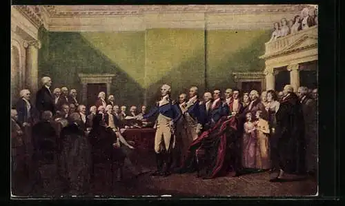 Künstler-AK Annapolis, MD, Resignation of General Washington, 1783